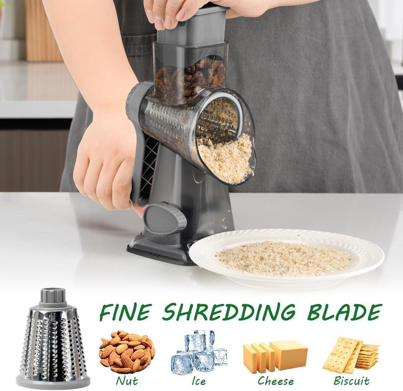 Maxceysen 3 in 1 Manual Vegetable Cutter Machine with Stainless Steel Changeable Blades Rotary Cheese Grater Kitchen Tool Potato Slicer Shredder Nuts Chocolate Chopper (Transparent black) - Image 4